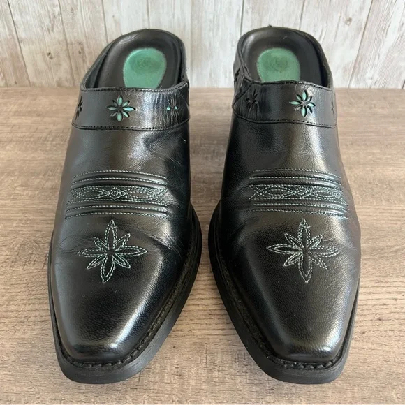 Ariat Black Western Turquoise Embroidered Women's Leather Mules 10 - Picture 1 of 7
